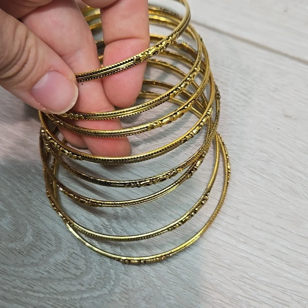NEW 8PC Gold Textured Bangle Bracelet Bohemain Hobo Gypsy